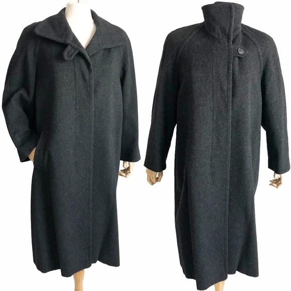 Bill Blass Coat Ladies Wool Charcoal Gray Fall Winter Coat Trench Style Vintage - Picture 2 of 6